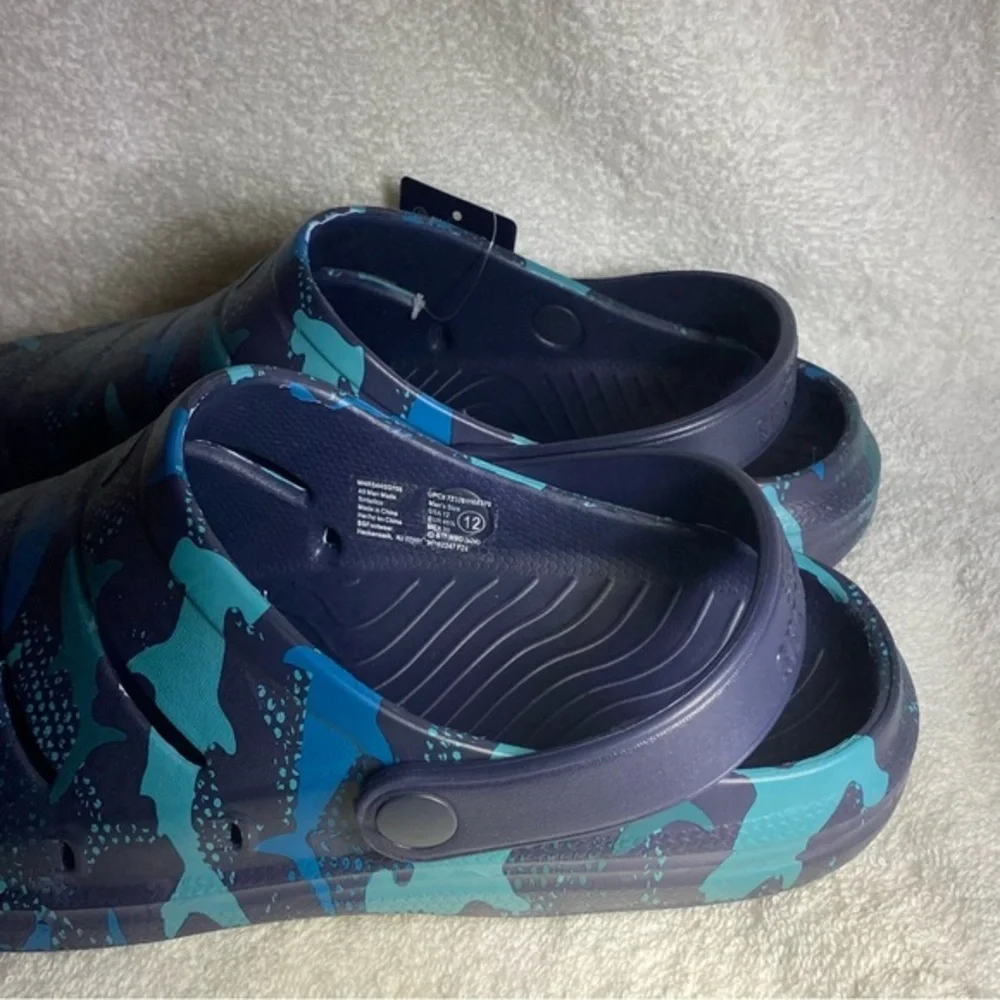 Rugged Shark Week Shoes Mens Size 12 Sandals Slip On Blue Shark Print‎ New